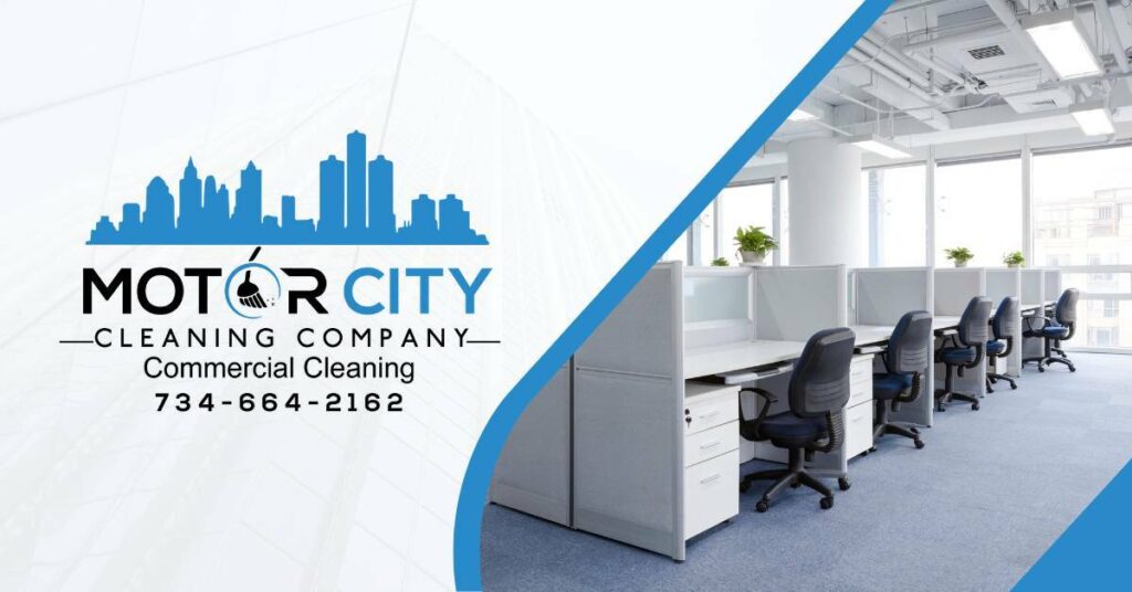 White Clean Commercial Office Space With Cubicals and Black Office Chairs Set Up | Commercial Cleaning | Motor City Cleaning Company